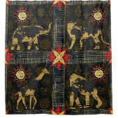 Gold Blue Safari Wereldkaart Afrikaanse dieren Douchegordijn (Voorkant)