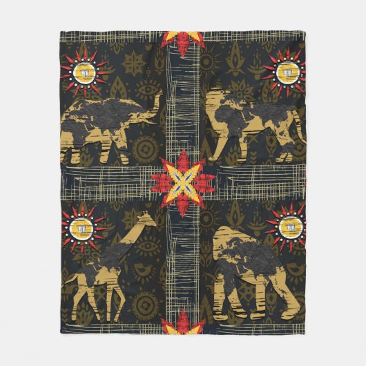 Gold Blue Safari Wereldkaart Afrikaanse dieren Fleece Deken (Voorkant)