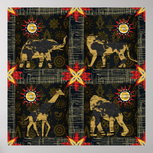 Gold Blue Safari Wereldkaart Afrikaanse dieren Poster