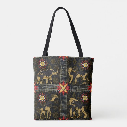 Gold Blue Safari Wereldkaart Afrikaanse dieren Tote Bag (Achterkant)