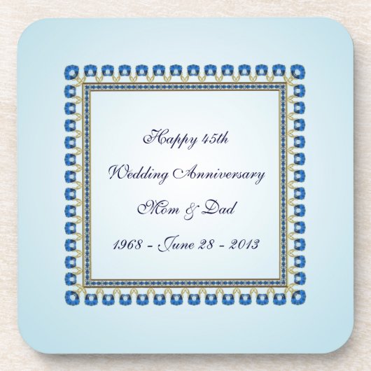 Gold Blue Sapphire 45th Wedding Jubileum Bier Onderzetter (Voorkant)