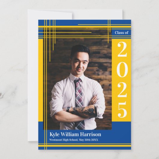 Gold Blue School Colour Afstuderen Foto geplakt Kaart (Voorkant)