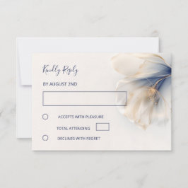 Gold Blue Smokey Flower Wedding RSVP Kaartje