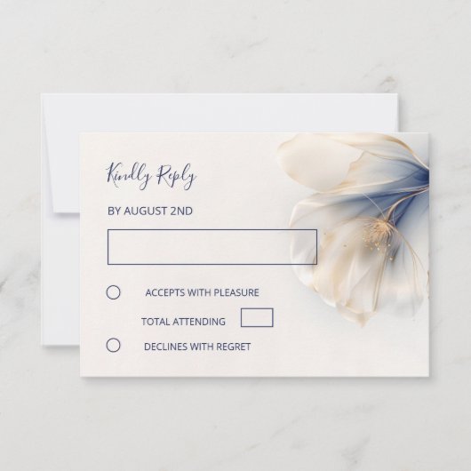 Gold Blue Smokey Flower Wedding RSVP Kaartje (Voorkant)