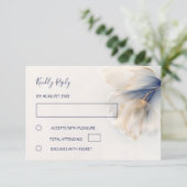 Gold Blue Smokey Flower Wedding RSVP Kaartje (Staand voorkant)