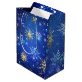 Gold Blue Snowflakes kerstmis Medium Cadeauzakje (Achterkant Gekanteld)