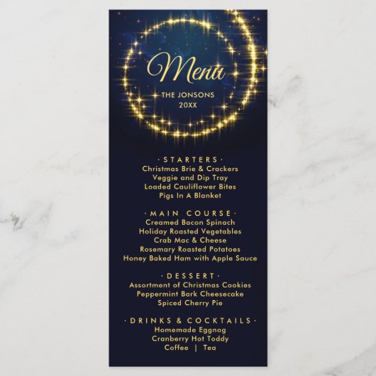 Gold Blue Sparkle Kerstvakantie diner Menu (Voorkant)
