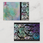 GOLD BLUE SPARKLING DAMASKMONOGRAM, groene fuchsie Visitekaartje (Voorkant / Achterkant)