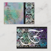 GOLD BLUE SPARKLING DAMASKMONOGRAM, groene fuchsie Visitekaartje (Voorkant / Achterkant)