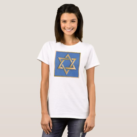 Gold Blue Star van David Art Panel T-Shirt (Voorkant volledig)