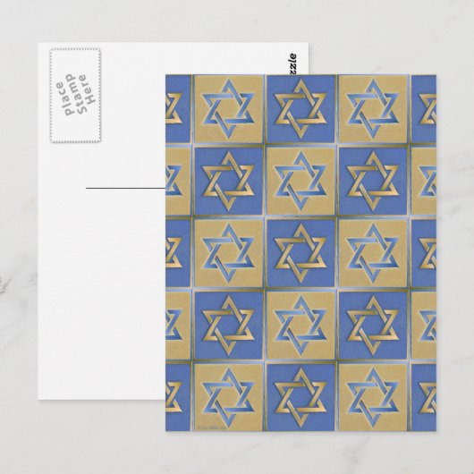 Gold Blue Star van David Art Panels Briefkaart (Voorkant / Achterkant)