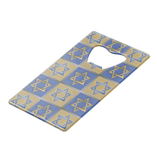 Gold Blue Star van David Art Panels Creditkaart Flessenopener (Voorkant Gekanteld)