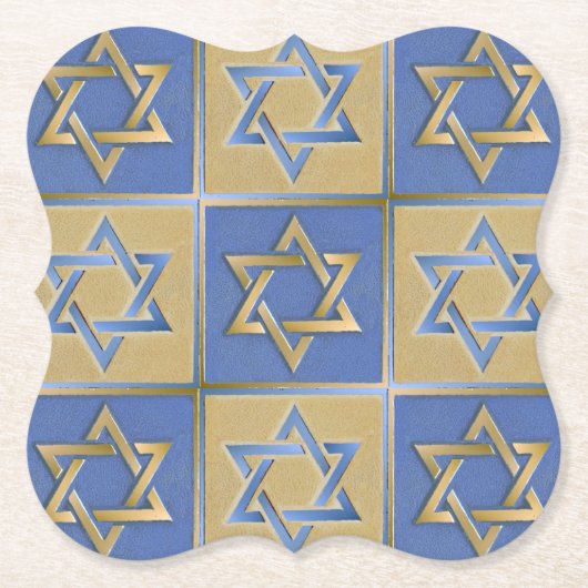 Gold Blue Star van David Art Panels Kartonnen Onderzetters (Voorkant)