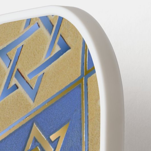 Gold Blue Star van David Art Panels Pickleball Paddle (Links Detail)