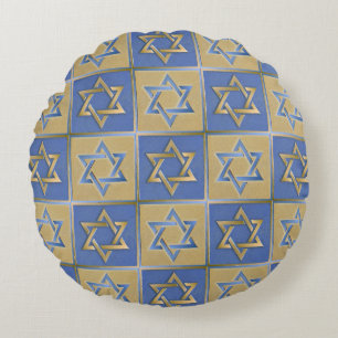 Gold Blue Star van David Art Panels Rond Kussen