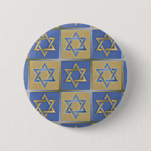 Gold Blue Star van David Art Panels Ronde Button 5,7 Cm