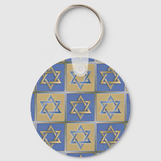 Gold Blue Star van David Art Panels Sleutelhanger (Voorkant)