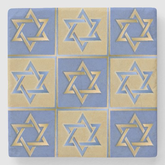 Gold Blue Star van David Art Panels Stenen Onderzetter (Voorkant)