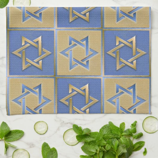 Gold Blue Star van David Art Panels Theedoek (Gevouwen)