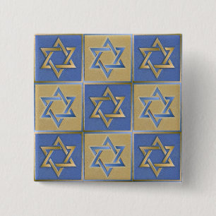 Gold Blue Star van David Art Panels Vierkante Button 5,1 Cm