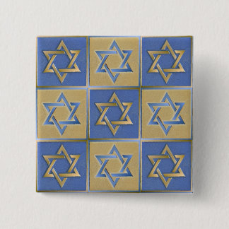 Gold Blue Star van David Art Panels Vierkante Button 5,1 Cm