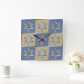 Gold Blue Star van David Art Panels Vierkante Klok (Huis)