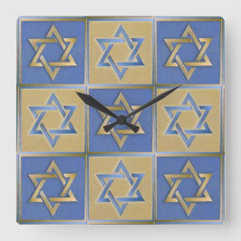 Gold Blue Star van David Art Panels Vierkante Klok