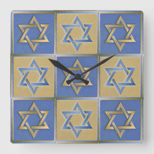 Gold Blue Star van David Art Panels Vierkante Klok
