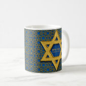 Gold Blue Star van David Hebrew Shabbat Shalom Koffiemok (Voorkant rechts)