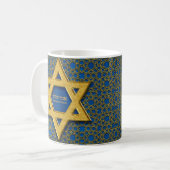 Gold Blue Star van David Hebrew Shabbat Shalom Koffiemok (Voorkant links)