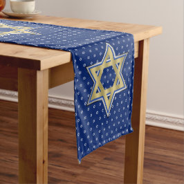 Gold Blue Star van David Lengthwise Navy Blue Extr Lange Tafelloper