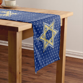Gold Blue Star van David Widthwise White Extra Lange Tafelloper