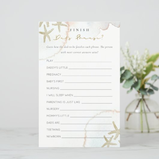 Gold Blue Starfish Finish Dad's Phrase Baby shower (Staand voorkant)