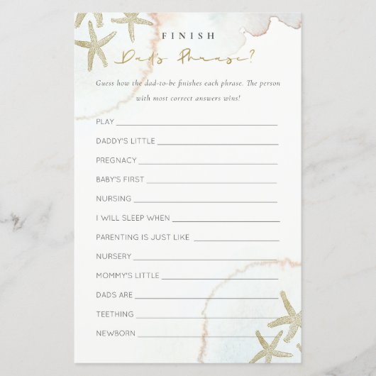 Gold Blue Starfish Finish Dad's Phrase Baby shower (Voorkant)