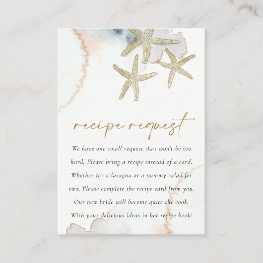 Gold Blue Starfish Recept Request Vrijgezellenfees Informatiekaartje (Voorkant)