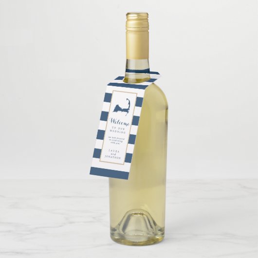 Gold Blue Stripes Cape Cod Wedding Favoriet Hanger (Schuin)