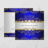 Gold Blue Swirl 50th Wedding Jubileum Invite Kaart (Voorkant / Achterkant)
