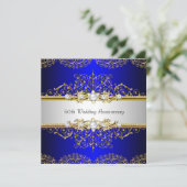 Gold Blue Swirl 50th Wedding Jubileum Invite Kaart (Staand voorkant)