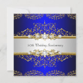 Gold Blue Swirl 50th Wedding Jubileum Invite Kaart (Voorkant)