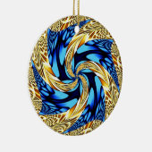 Gold Blue Swirl-kerstversiering Keramisch Ornament (Rechts)