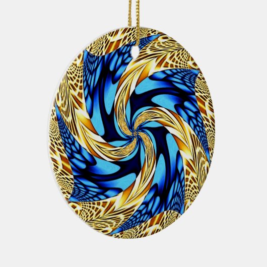 Gold Blue Swirl-kerstversiering Keramisch Ornament (Rechts)