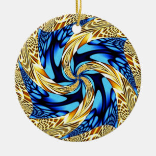 Gold Blue Swirl-kerstversiering Keramisch Ornament
