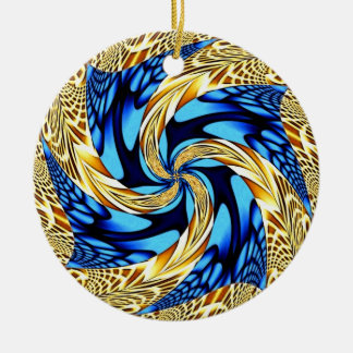 Gold Blue Swirl-kerstversiering Keramisch Ornament
