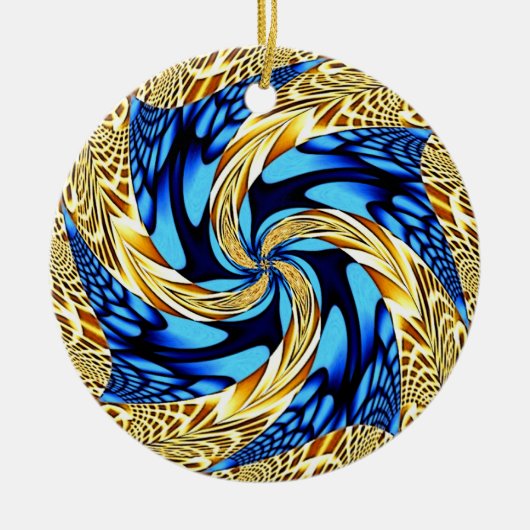 Gold Blue Swirl-kerstversiering Keramisch Ornament (Voorkant)