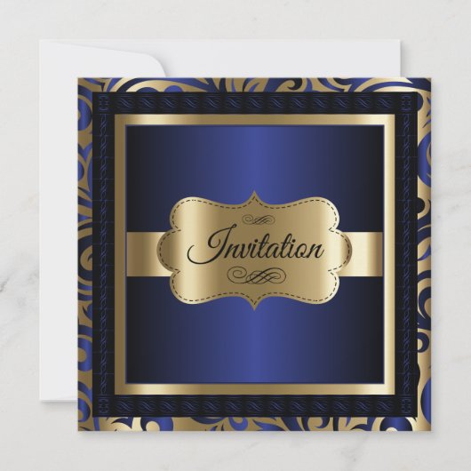 Gold & Blue Swirl Pattern Party Sjabloon Kaart (Voorkant)
