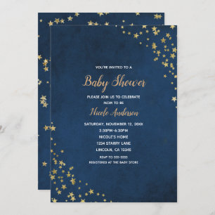 Gold & Blue Twinkle Stars Celestial Baby shower Kaart