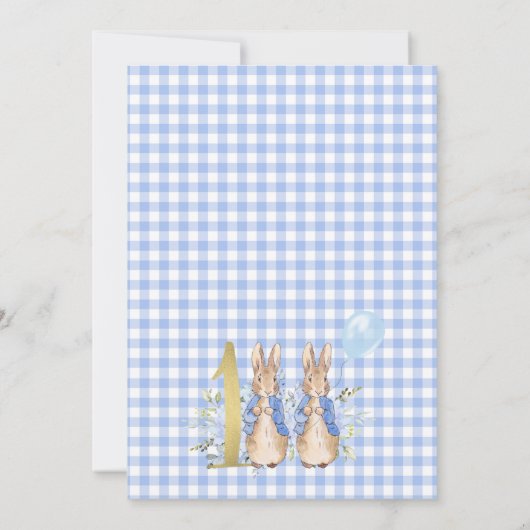 Gold Blue Twins Floral Peter Rabbit 1e verjaardag Kaart (Achterkant)