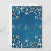 Gold Blue Velvet Classy Luxury Wedding Kaart (Achterkant)