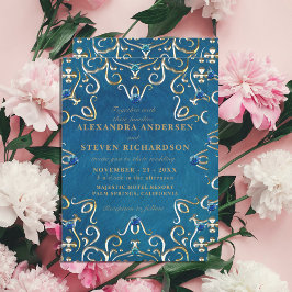 Gold Blue Velvet Classy Luxury Wedding Kaart