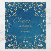 Gold Blue Velvet Classy Luxury Wedding Wijn Etiket (Enkel label)